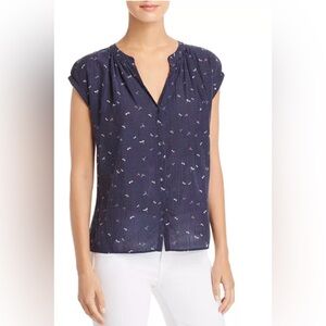 Joie Matinaly Dragonfly Print Shirt semi Sheer Button front size L Blue Striped